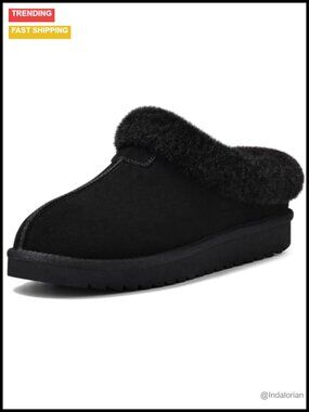 Genuine Suede Slippers for Women Cozy Memory Foam Slip-On Indoor Outdoor